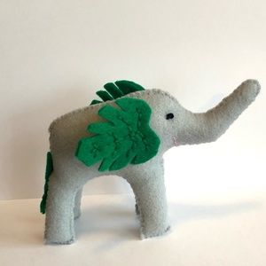 Elephant felt  art doll with monstera leaf ears and tail! hand crafted h…